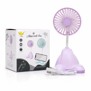 Mini ventilador USB Yi Yang color lila con base y soporte para celular