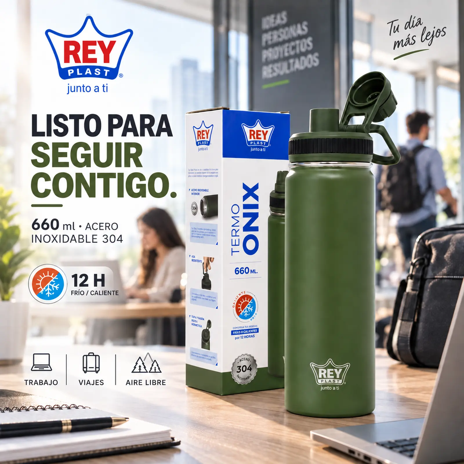 Termo Onix Reyplast 660 ml color verde con asa
