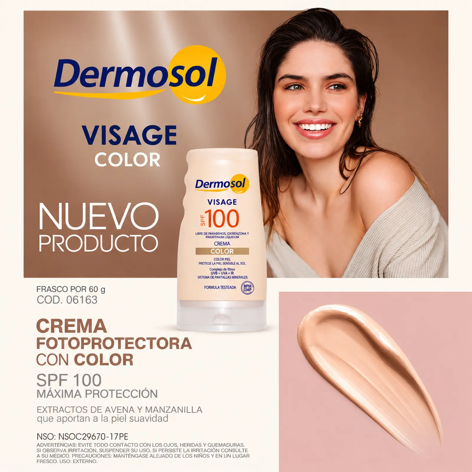 Protector Solar Facial Dermosol Visage Color SPF 100 60 g - Imagen 3