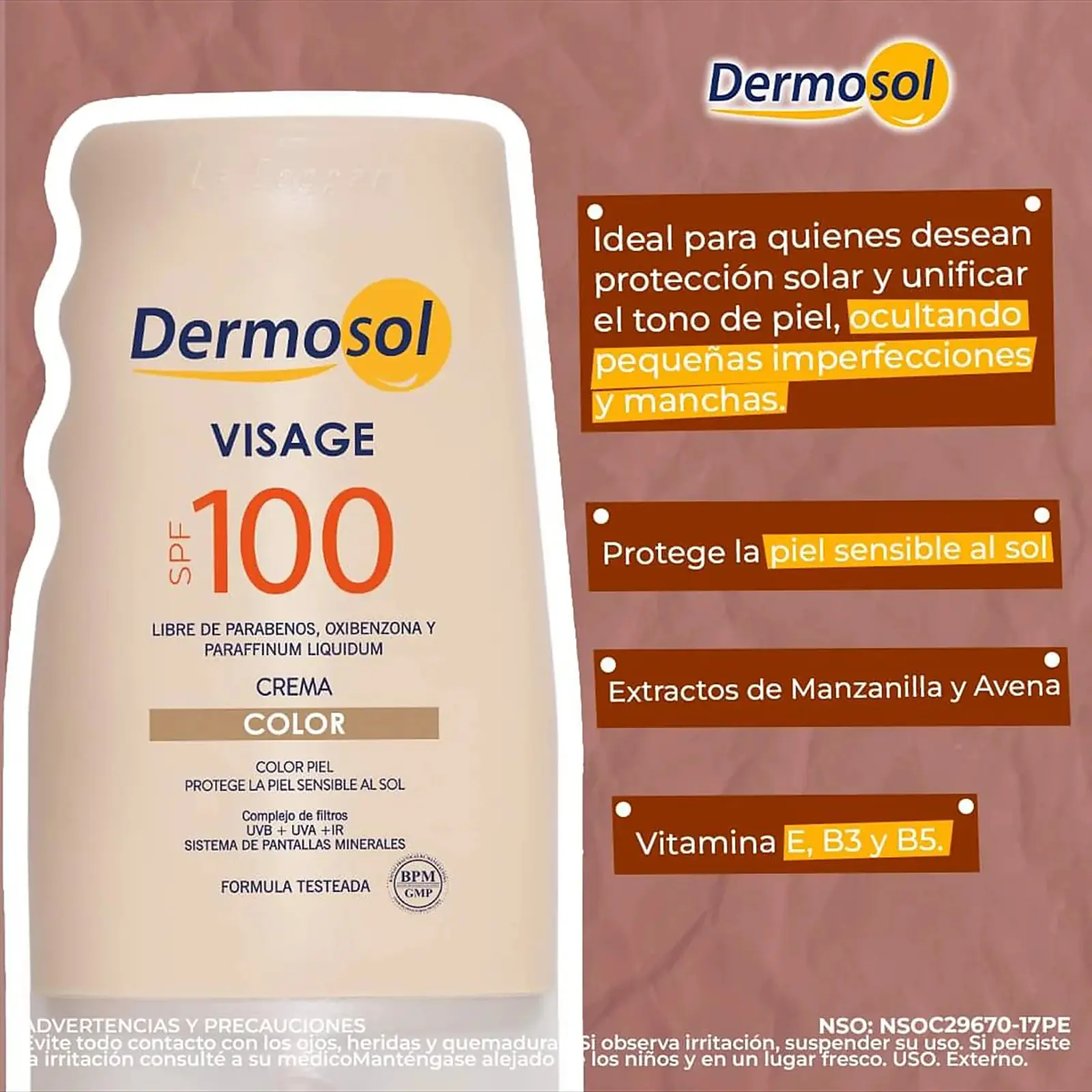 Protector Solar Facial Dermosol Visage Color SPF 100 60 g - Imagen 2