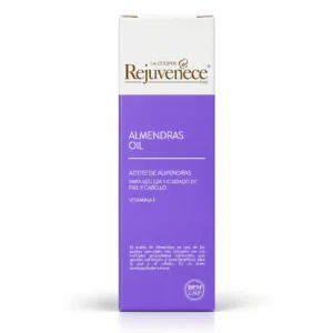 Caja del aceite de almendras La Cooper Rejuvenece Plus con vitamina E para el cuidado de la piel y el cabello.