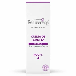 Caja de crema facial de arroz La Cooper Rejuvenece Plus Eterna Juventud con retinol y ácido hialurónico para uso nocturno.