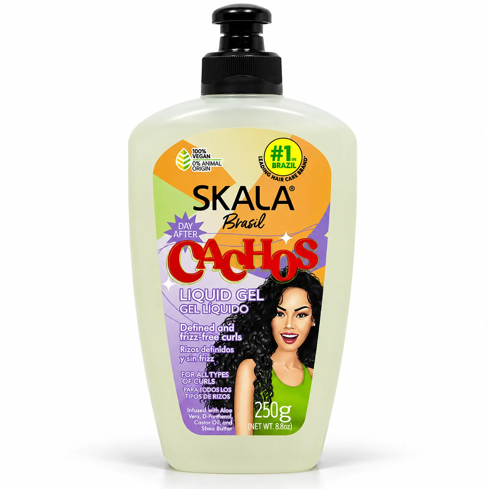 Botella morada de shampoo Skala Brasil #Mais Lisos de 325 ml, con tapa negra y etiqueta que indica control del frizz para cabello liso y alisado.