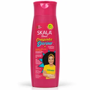 Shampoo infantil Skala Brasil Crespinho Divino de 325 ml, en botella rosa con tapa abatible .